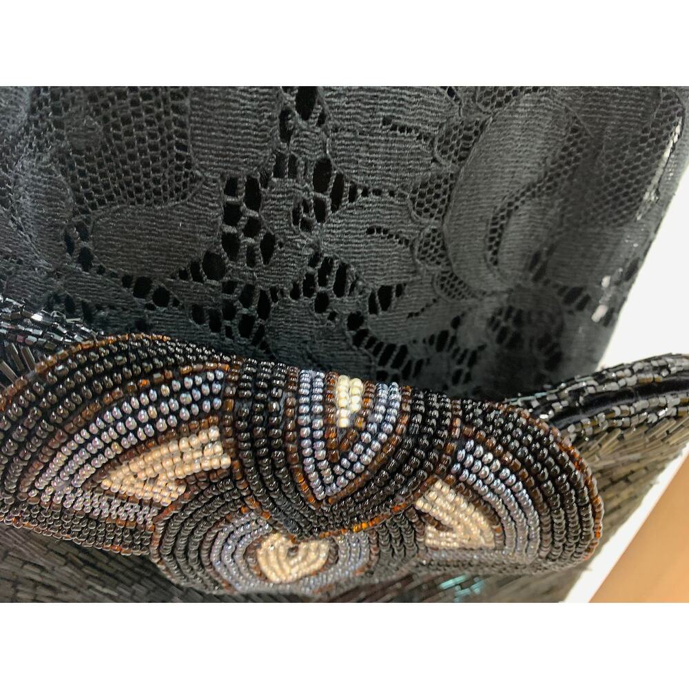 80s Art Deco Style Micheline Burke Black & Copper Beaded Shoulder Bag - Picture 10 of 11